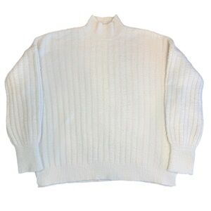 Jessica Simpson Ivory Fuzzy Ribbed Dolman Sweater Med, Mock Neck Slouchy Cozy